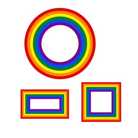 Flag LGBT icons, round and squared frames. Template border, vector illustration. Love wins. LGBT logo symbols in rainbow colors. Gay pride collection.のイラスト素材
