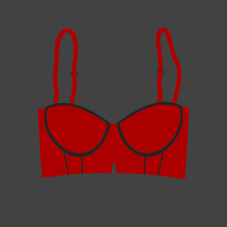 Cute female red bra. Trendy corset bra icon. Women underwear element. Feminine symbol, template modern design for invitation, poster, card, fabric. Sensuality cloth concept. Vector illustrationのイラスト素材