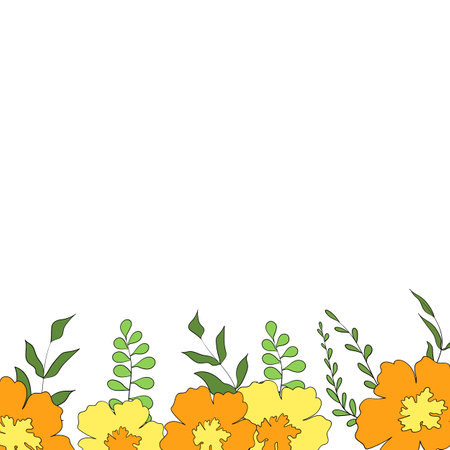 Hello spring banners collection. Background with color leaves, flowers. Nature concept design. Modern floral compositions in trendy flat simple style. Vector illustration for poster, greeting cardのイラスト素材