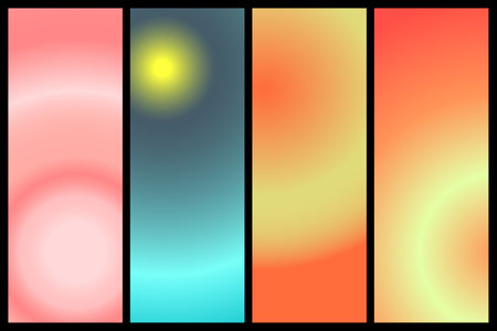 Metalic gradient collection with shiny rainbow hologram. Holographic foil texture, green, blue, yellow, pink gradation. Vector set for frame, ribbon, border, other designのイラスト素材