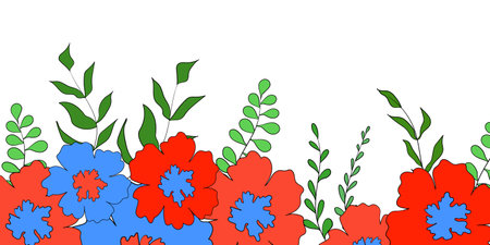 Hello spring banners collection. Background with color leaves, flowers. Nature concept design. Modern floral compositions in trendy flat simple style. Vector illustration for poster, greeting cardのイラスト素材
