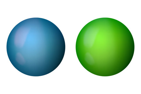 Glass color ball or precious pearl. Glossy realistic ball, 3D sphere. Abstract vector illustration highlighted on a white background. Big metal bubble with shadowのイラスト素材