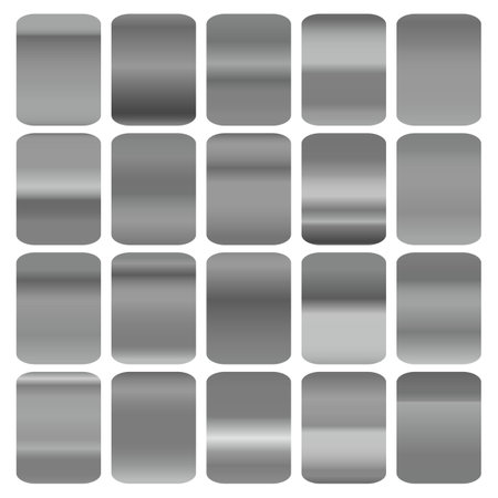 Metallic gradient collection with shiny silver hologram. Holographic foil texture, chrome metal gradation. Vector set for frame, ribbon, border, cover, banner, other designのイラスト素材