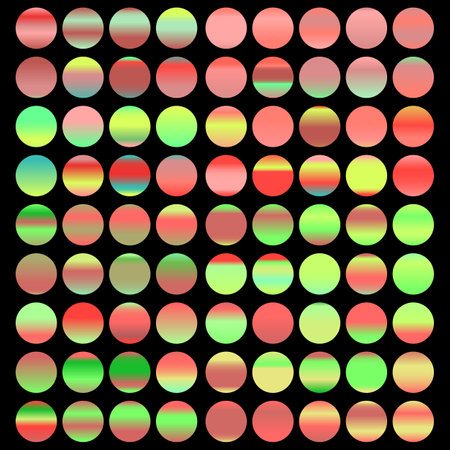 Metalic gradient collection with shiny rainbow hologram. Holographic foil texture, green, blue, yellow, pink gradation. Vector set for frame, ribbon, border, other designのイラスト素材