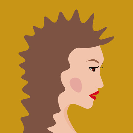 Portrait of a fashion woman. The head in profile of a European brunette woman. Face of girl. Flat design for for landing page, banner, social Media Avatar. Color vector illustrationのイラスト素材