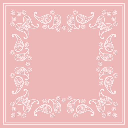 Print for kerchief, bandana, scarf, handkerchief, shawl, neck scarf. Squared pattern with ornament for fabric, textile, silk products. Paisley vector with abstract flowers. Floral folk traceryのイラスト素材