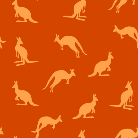Seamless pattern with Kangaroo silhouette on color background. Vector illustration for card design, poster, fabric, textile. Pray for Australia and animalsのイラスト素材