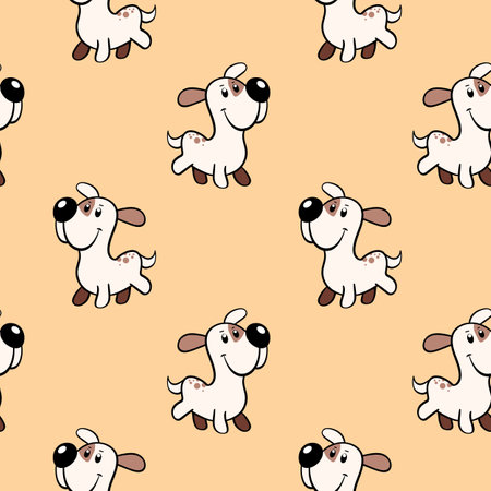 Vector seamless repeating childish pattern with cute dogs in doodle style. Animals background with dog, pets, puppy for invitation, poster, card, flyer, textile, fabricのイラスト素材