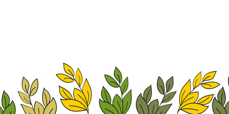 Floral frame with colorful exotic branches on white background. Ornate border with tropic leaves. Vector stock illustration for wallpaper, posters, card. Doodle style. Copy spaceのイラスト素材