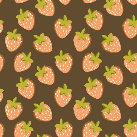 Seamless pattern with strawberry on color background. Natural delicious fresh ripe tasty fruit. Vector illustration for print, fabric, textile, banner, other design. Food concept.のイラスト素材