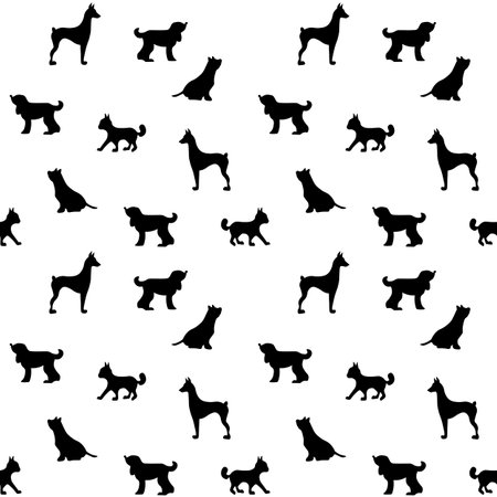 Vector seamless repeating childish pattern with cute dogs, cats in Scandinavian style. Animals background with dog, cat, pets, puppy for invitation, poster, card, flyer, textile, fabricのイラスト素材