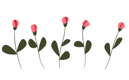 Floral set based on traditional folk art ornaments. Isolated colorful scandy flowers. Scandinavian style. Sweden nordic style. Vector illustration. Simple minimalistic nature elementのイラスト素材