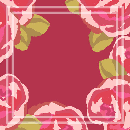 Print for kerchief, bandana, scarf, handkerchief, shawl, neck scarf. Squared pattern with ornament for fabric, textile, silk products. Paisley vector with abstract flowers. Floral folk traceryのイラスト素材