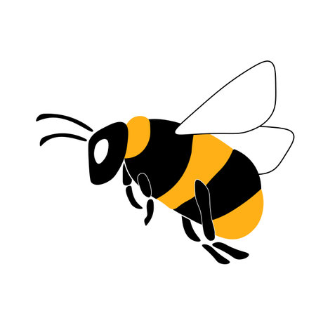 Cartoon bee mascot. A small bees flies. Wasp collection. Vector characters. Incest icon. Template design for invitation, cards. Doodle styleのイラスト素材