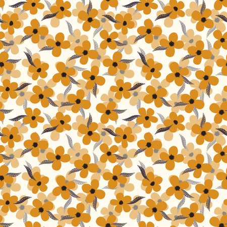 Seamless floral pattern based on traditional folk art ornaments. Colorful flowers on color background. Scandinavian style. Sweden nordic style. Vector illustration. Simple minimalistic patternのイラスト素材