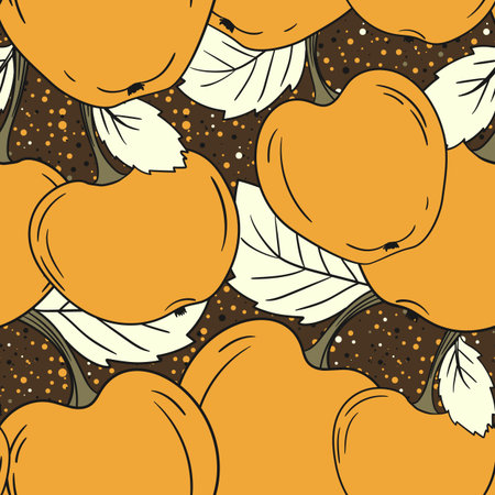Seamless pattern with apple on color background. Natural delicious fresh ripe tasty fruit. Vector illustration for print, fabric, textile, banner, design. Stylized apples with leaves. Food conceptのイラスト素材