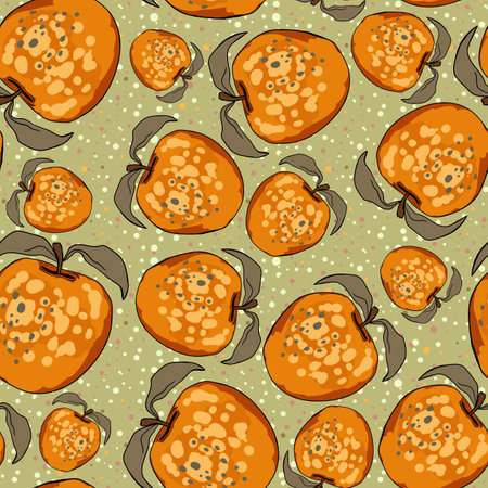 Seamless pattern with apple on color background. Natural delicious fresh ripe tasty fruit. Vector illustration for print, fabric, textile, banner, design. Stylized apples with leaves. Food conceptのイラスト素材