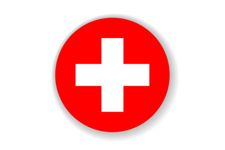 Flag of Switzerland. Swiss national symbol in official colors. Template icon. Abstract vector background. Round glass light ball, 3D big bubble, sphereのイラスト素材