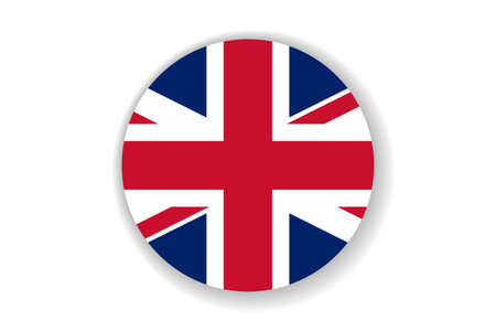 Flag of United Kingdom. English national symbol in official colors. Template icon. Abstract vector background. Round glass light ball, 3D big bubble, sphereのイラスト素材