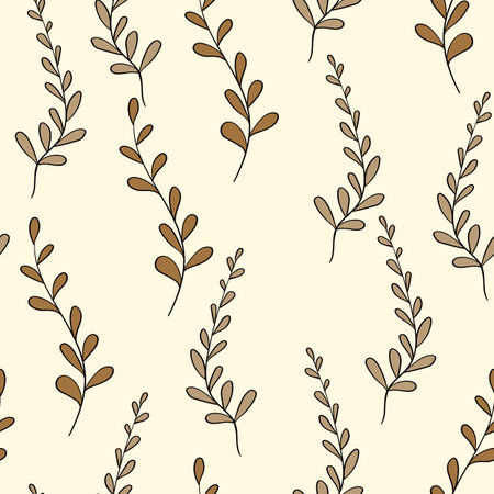 Spring seamless color pattern with sprigs. Vector stock illustration for fabric, textile, wallpaper, posters, paper. Fashion print. Branch with leaves. Doodle styleのイラスト素材