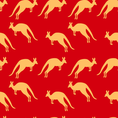 Seamless pattern with Kangaroo silhouette on color background. Vector illustration for card design, poster, fabric, textile. Pray for Australia and animalsのイラスト素材