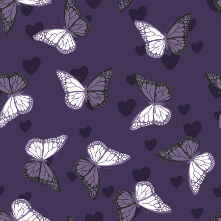 Seamless pattern with funny colorful Butterflies, flowers. Color flat vector illustration for invitation, poster, card, textile, fabric. Butterfly graphic design print. Trendy animal motif wallpaperのイラスト素材