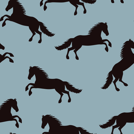 Animal seamless pattern with cartoon horses on color background. Cute holiday illustration with horse. Design for invitation, poster, card, fabric, textile, wrapperのイラスト素材