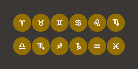 Zodiac horoscope. Twelve astrological icon symbols set. Stylized star signs esoteric. Simple line vector illustrationのイラスト素材