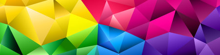 Polygonal rainbow mosaic background. Abstract low poly vector illustration. Triangular pattern in halftone style. Template geometric business design with triangle for poster, banner, card, flyerのイラスト素材