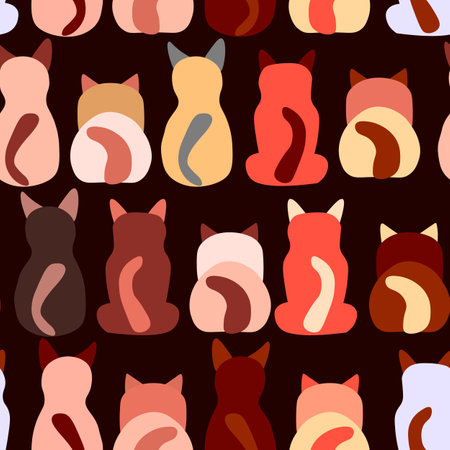 Seamless pattern with cute kitten print. Different scandy cats on color background. Scandinavian style illustration for kids. Vector illustration for fabric, textile, wallpaper, home clothing, pajamaのイラスト素材