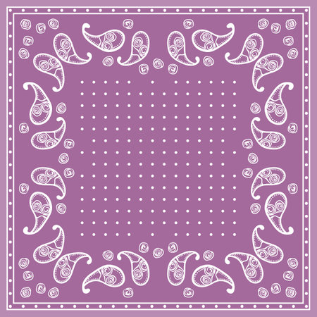 Print for kerchief, bandana, scarf, handkerchief, shawl, neck scarf. Squared pattern with ornament for fabric, textile, silk products. Paisley vector with abstract flowers. Floral folk traceryのイラスト素材