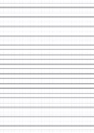 Graph paper. Printable grid paper with stave on a white background. A blank music sheet paper with staff. Geometric pattern for composition, education, school. Realistic lined paper blank size A4のイラスト素材