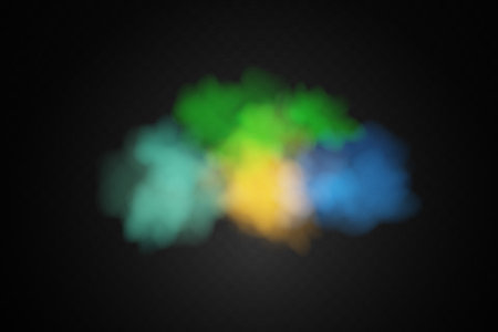 Color smoke effect background. Realistic decorative fog in the air, vapor, creeping smoke puff. Layout of cloudy smog. Transparency vector illustrationのイラスト素材