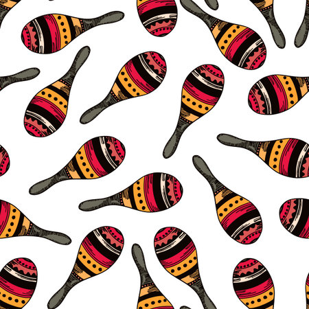Seamless pattern with Cuban or Mexican maracas. Musical instrument. Wild West, Mexico concept....