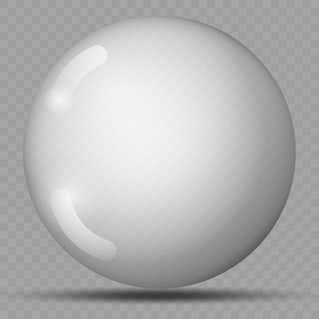 Transparency gray ball or precious pearl. Water bubble. Glass realistic ball, 3D abstract vector illustration highlighted on a transparent background. Big Crystal bubble with shadowのイラスト素材
