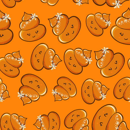 Seamless pattern with kawaii poop on white background. Cartoon poo, feces icons. Shit patterns, evil turd. Vector illustration for invitation, poster, card, fabric, textile. Doodle styleのイラスト素材
