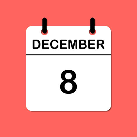 December 8. Daily Calendar icon for design. Simple design for business brochure, flyer, print media, advertisement. Easily editableのイラスト素材