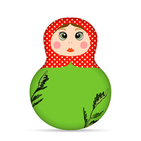Russian Matryoshka. Traditional Russian folklore dolls with big eyes and lips. Babushka doll with hohloma, traditional painted floral pattern. Hand drawn vector illustrationのイラスト素材