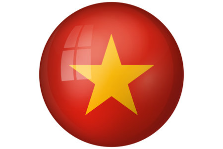 Flag of Vietnam. Vietnamese national symbol in official colors. Template icon. Abstract vector background. Round glass light ball, 3D big bubble, sphereのイラスト素材