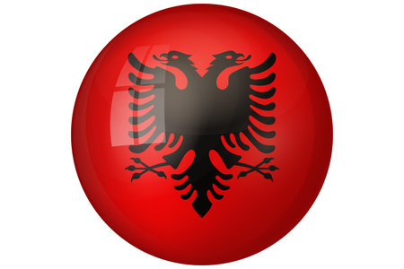 Flag of Albania. Albanian national symbol in official colors. Template icon. Abstract vector background. Round glass light ball, 3D big bubble, sphereのイラスト素材