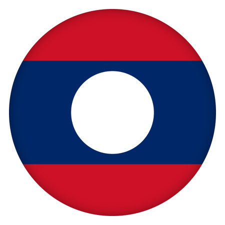 Glass light ball with flag of Laos. Round sphere, template icon. Lao Peoples Democratic Republic national symbol. Glossy realistic ball, 3D abstract vector illustration. Big bubbleのイラスト素材