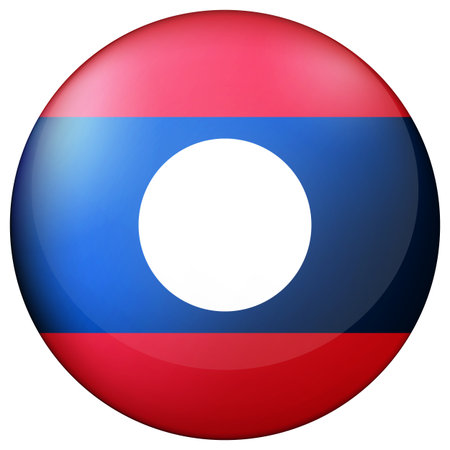 Glass light ball with flag of Laos. Round sphere, template icon. Lao Peoples Democratic Republic national symbol. Glossy realistic ball, 3D abstract vector illustration. Big bubbleのイラスト素材