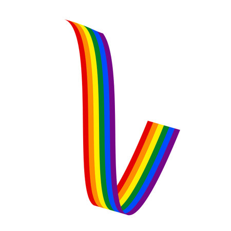 Flag LGBT ribbon icon, badge or button. Template design, vector illustration. Love wins. LGBT symbol in rainbow colors. Gay pride silk textile backgroundのイラスト素材