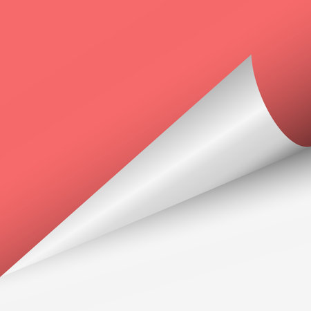 Page curl. Curled color paper. Blank sheet of ripped aged paper bright color corner. Copy space design for text, advertising, poster, wallpaper, backdrop. Printable lined and squared grid paperのイラスト素材