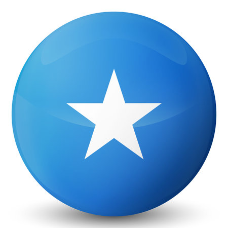 Glass light ball with flag of Somalia. Round sphere, template icon. Somali national symbol. Glossy realistic ball, 3D abstract vector illustration highlighted on a white background. Big bubbleのイラスト素材