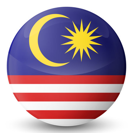 Glass light ball with flag of Malaysia. Round sphere, template icon. Malaysian islands national symbol. Glossy realistic ball, 3D abstract vector illustration. Big bubbleのイラスト素材