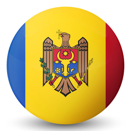 Glass light ball with flag of Moldova. Round sphere, template icon. Moldavian national symbol. Glossy realistic ball, 3D abstract vector illustration. Big bubbleのイラスト素材