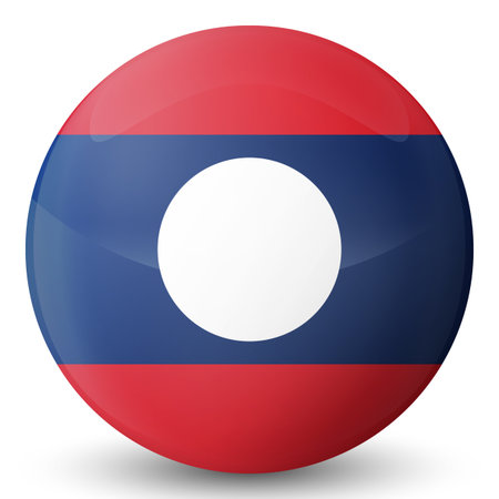 Glass light ball with flag of Laos. Round sphere, template icon. Lao Peoples Democratic Republic national symbol. Glossy realistic ball, 3D abstract vector illustration. Big bubbleのイラスト素材