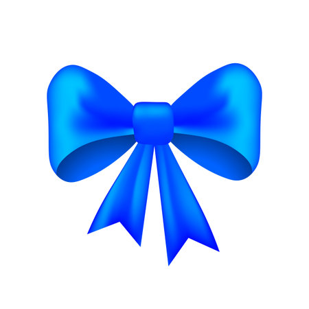 Blue gift bow, flat ribbons isolated on white background. Ribbon banner vector illustration. Holiday laceのイラスト素材
