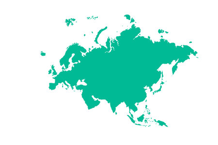 Map of Eurasia, sign silhouette. World Map Globe. Vector Illustration isolated on transparent background. Europe and Asia continentのイラスト素材